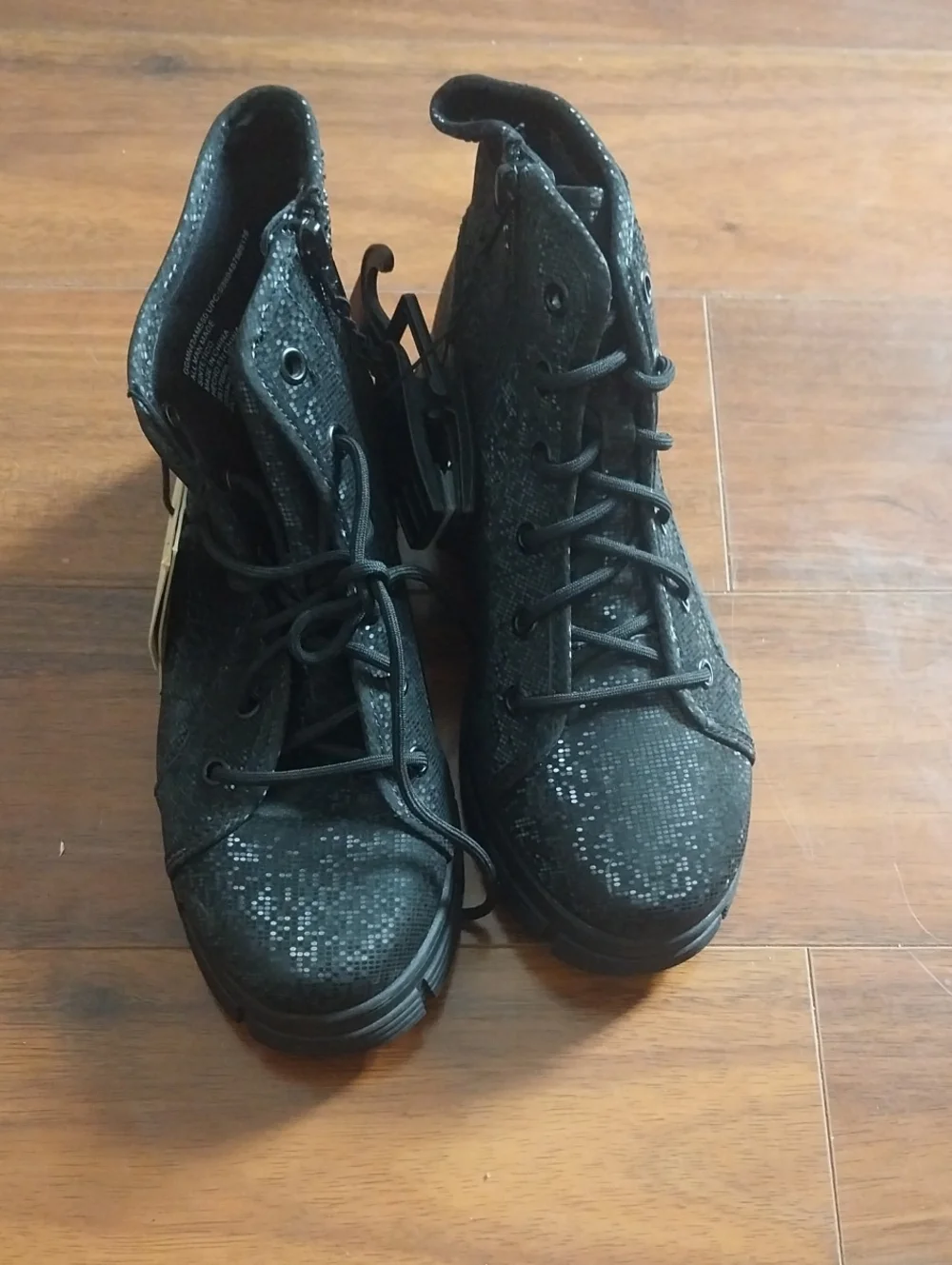 Kids Black Sequined High-Top Boots